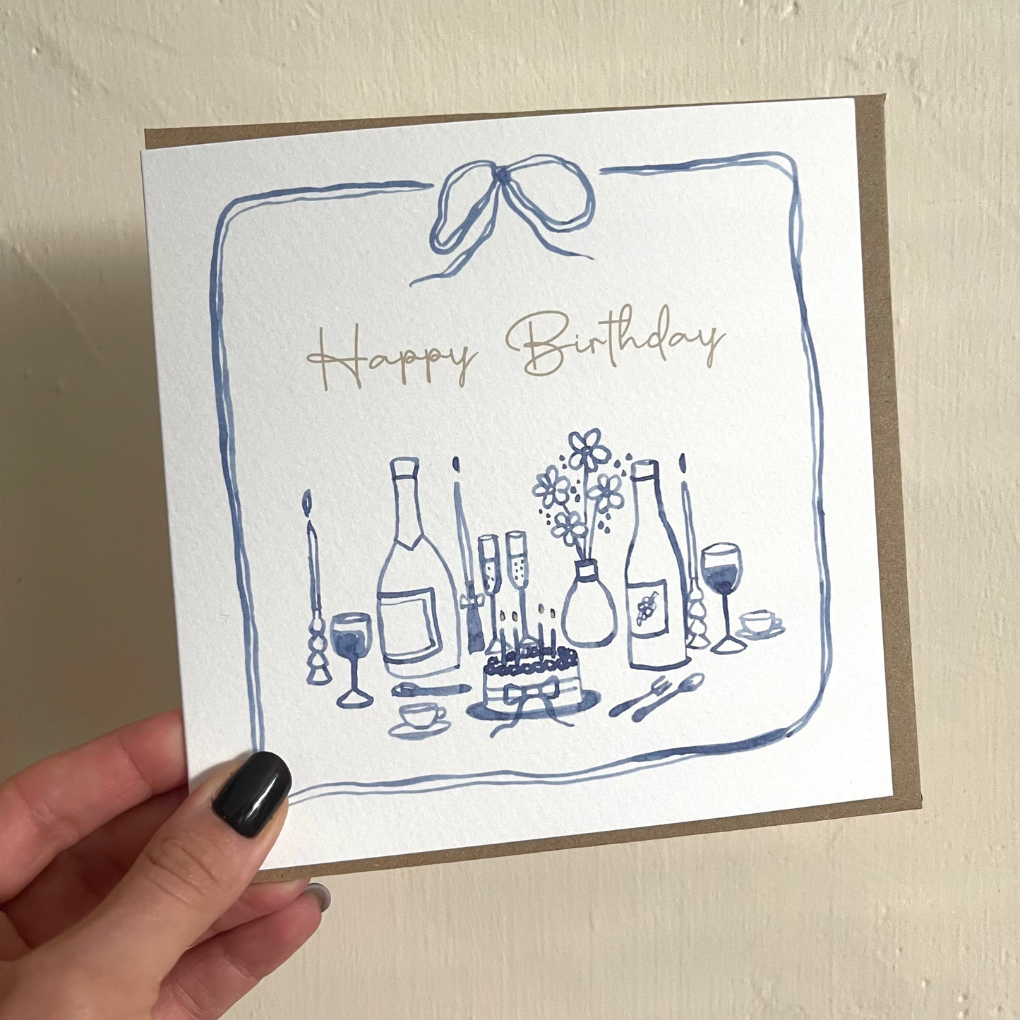 Happy Birthday Blue Watercolour Illustration Card