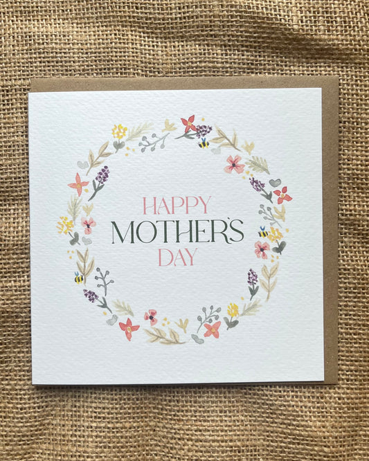 Happy Mother's Day Floral Wreath Card
