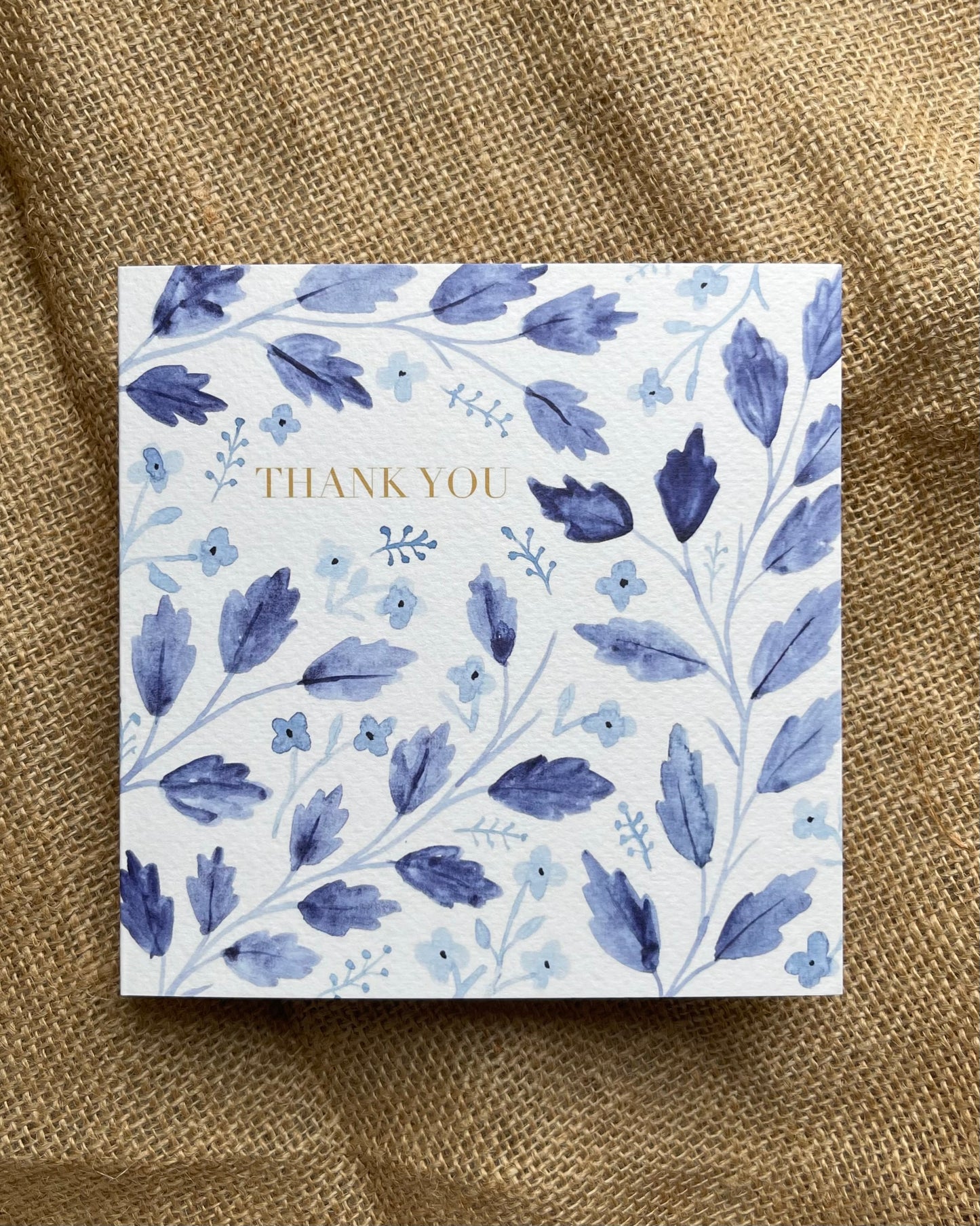 Thank You Card with Blue Leaves