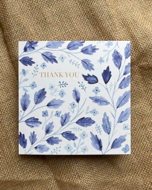Thank You Card with Blue Leaves