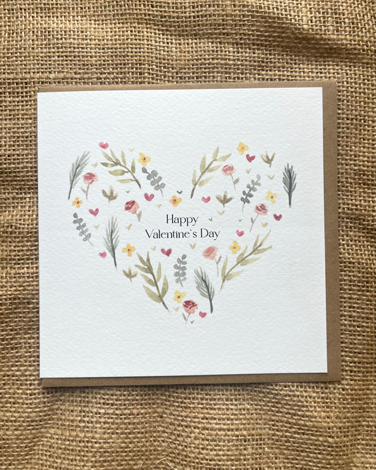 'Happy Valentine's Day' Floral and Hearts Greetings Card